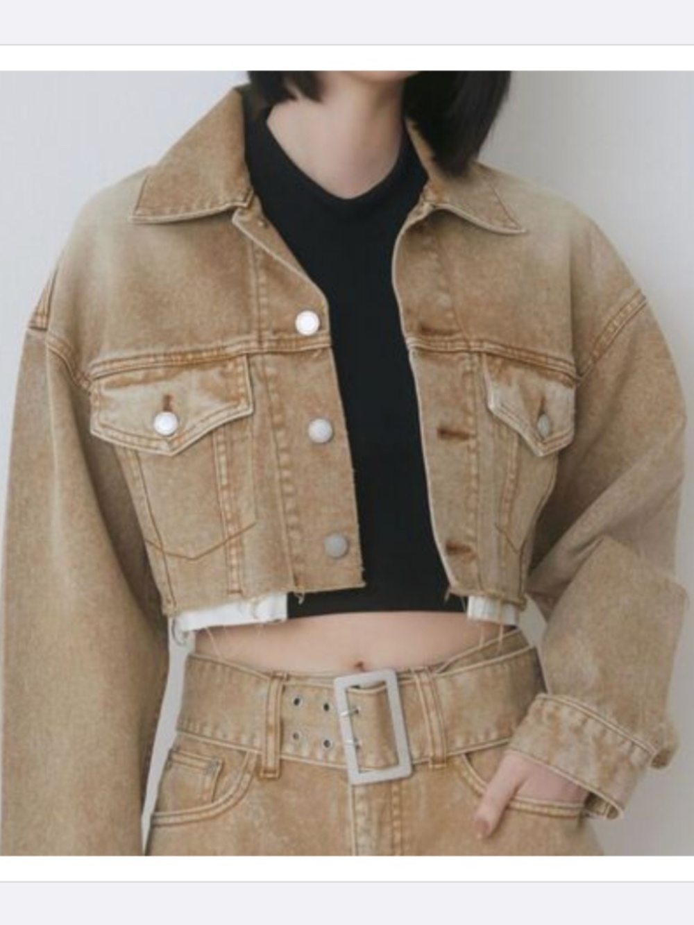 EMODA Beige Cropped Denim Jacket – Japanese Brand 🤎